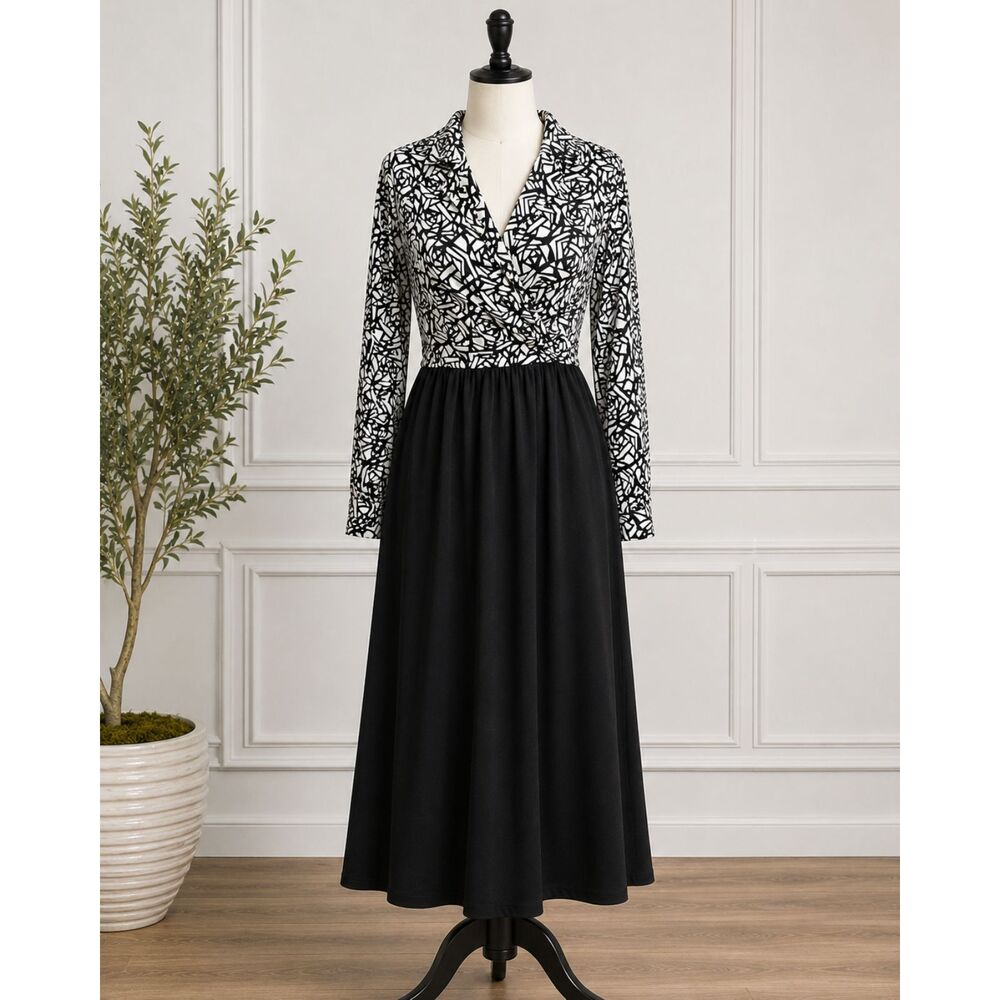 Vintage Liz Claiborne Dress 10 Lightweight Soft 80s Black and White